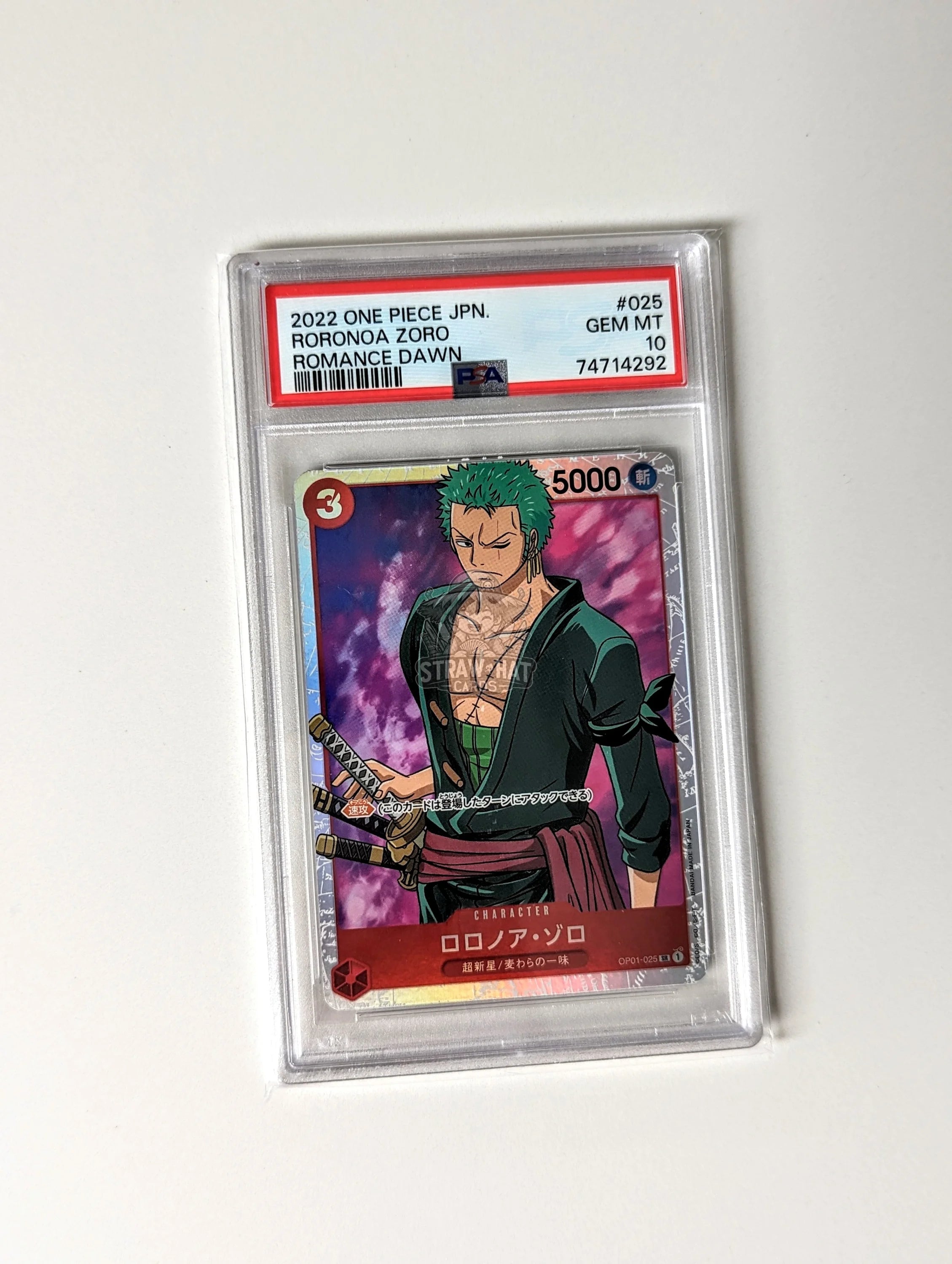 2022 one piece Japanese Roronoa Zoro Romance dawn PSA 10 GEM 2024 MINT Slab